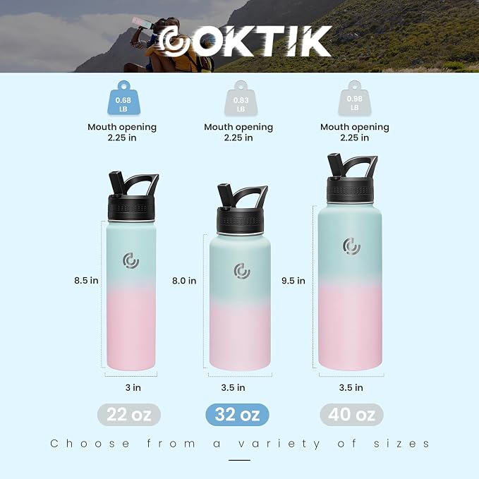 COKTIK 32oz Sports Water Bottle, Stainless Steel Water Bottle - Image 2