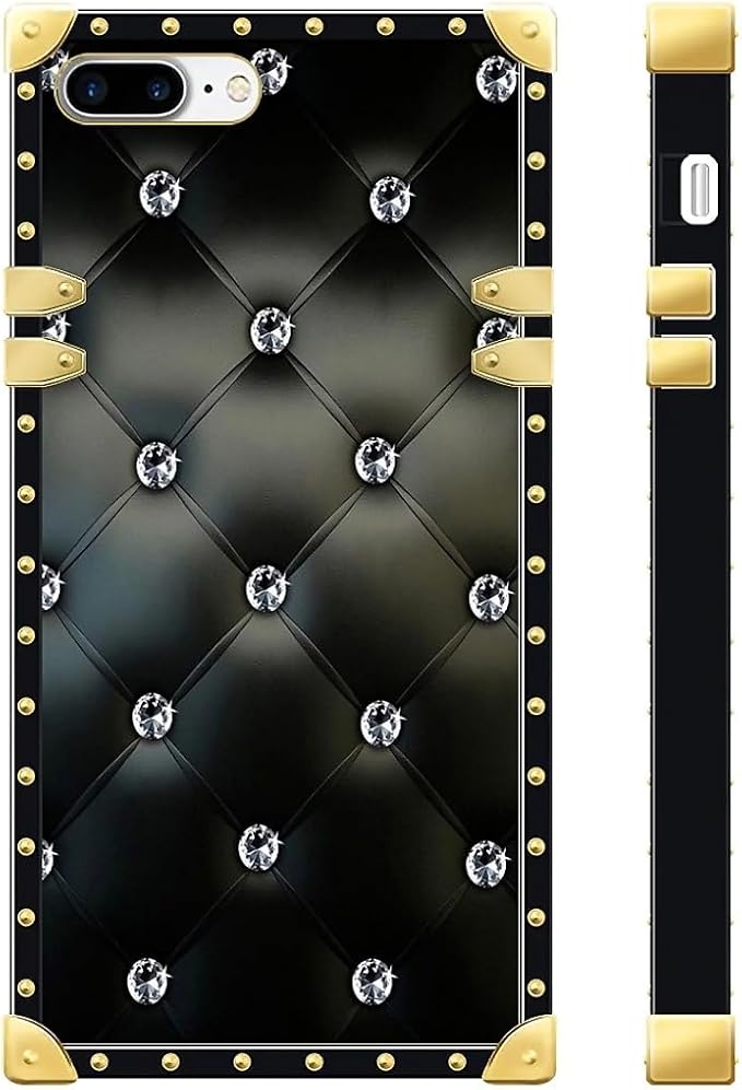 Compatible with iPhone 8 7 SE Case, Shiny Black Sofa Crystal Luxury Golden - Image 2