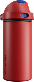 POWCAN 18 oz Steel Water Bottle: 2-in-1 Push-Button Spout & Flip Straw by POWCAN