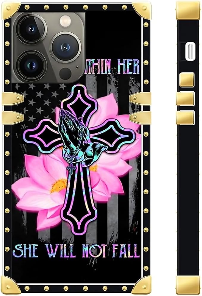 Compatible with iPhone 13 Pro Max Case, Praying Cross Hands Luxury Golden - Image 3