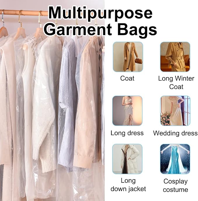 BEISHIDA 25PCS 72 Inch Plastic Garment Bag-Plastic Clear Dry Cleaner Laundry - Image 5