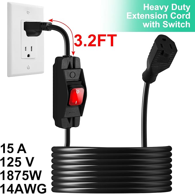 Outdoor Waterproof On/Off Switch Extension Cord, Heavy Duty 125v/250v Black - Image 4