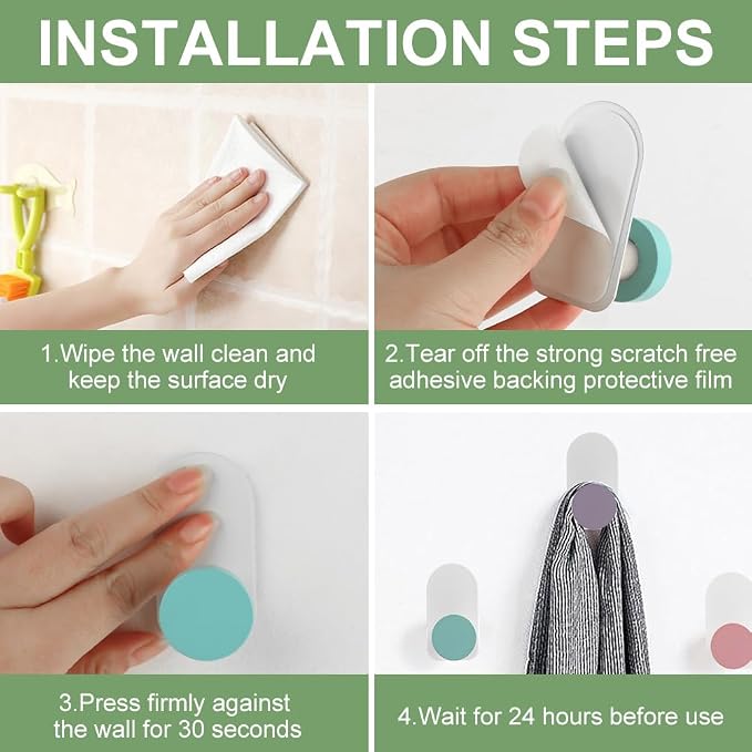 5 Pcs Self-Adhesive Wall Coat Hooks, Cute Wooden Sticky Clothes Hook Colorful - Image 4