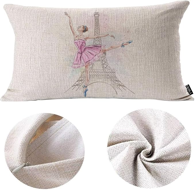 EKOBLA Eiffel Tower Rectangle Pillow Covers Paris Beautiful Ballerina Girl - Image 6