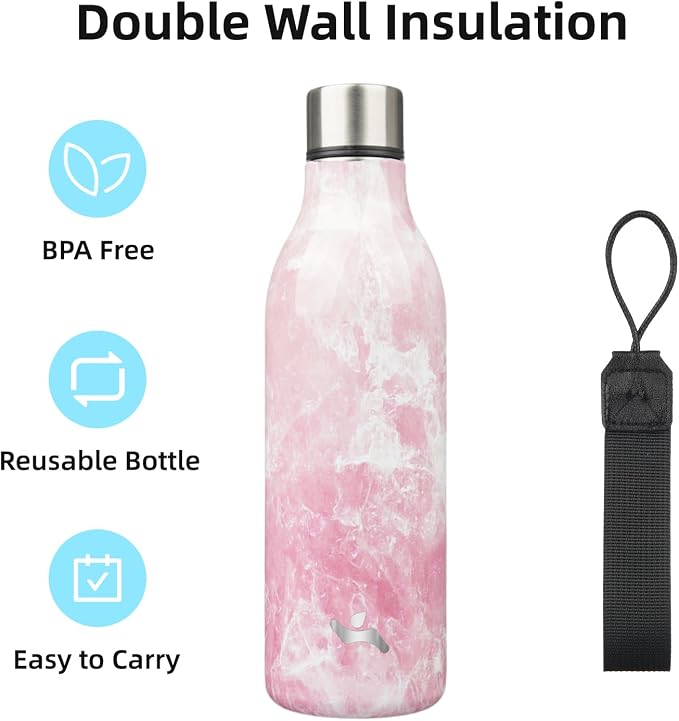 Insulated Water Bottle with Strap, 25 oz Double Wall Stainless Steel Vacuum - Image 3