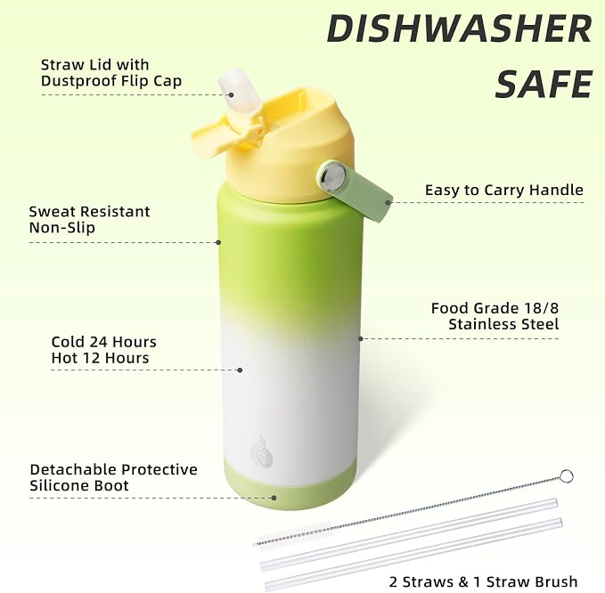 BJPKPK Water Bottle with Straw Lid, 24oz Vacuum Insulated Water Bottles - Image 3