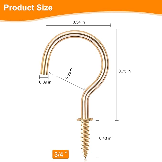 Gold Cup Screw Hooks, 3/4 inch Metal Screw in Hooks 160 Pack Plant Hanger Wind - Image 3