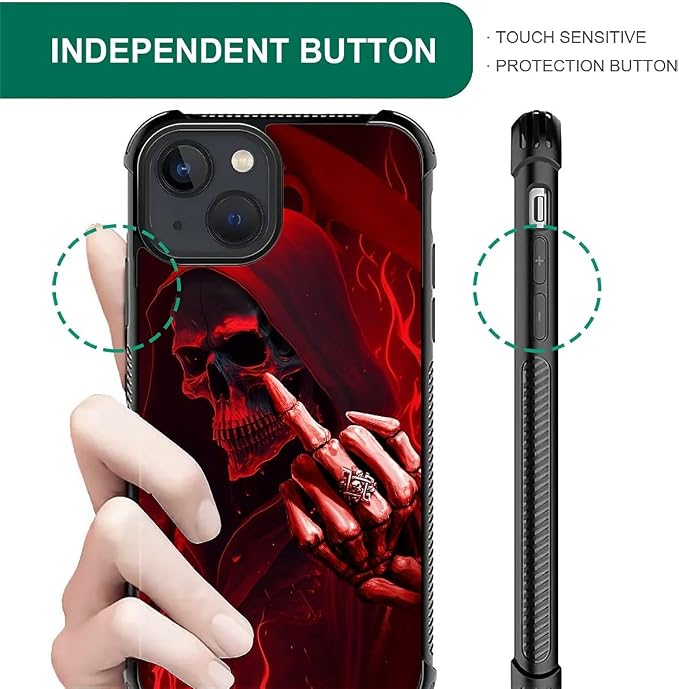 for iPhone 15 Plus Case, Gestures Funny Skull Pattern Graphic Design Girl Boy - Image 6