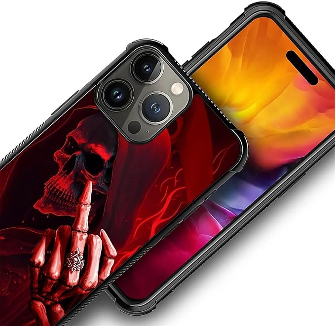 for iPhone 16 Pro Max Case, Gestures Funny Skull Pattern Graphic Design Girl - Image 2