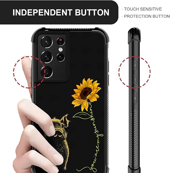 for Samsung Galaxy S21 Ultra Case, Pig Sunflower Yellow Sunshine Pattern - Image 5