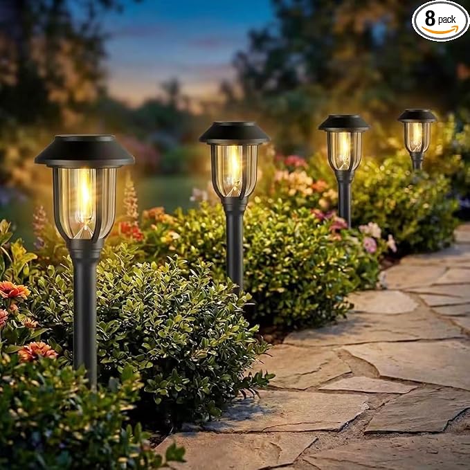 Solar Pathway Lights Outdoor 8 Pack, Warm White Solar Path Lights, Waterproof by DOESLAG