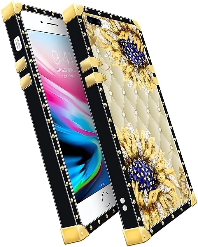 Compatible with iPhone 8 7 SE Case, Sunflower Diamonds Leather Luxury Golden - Image 2