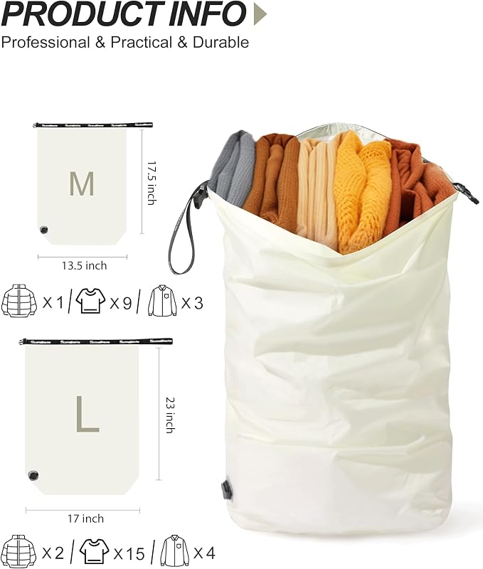 Travel Laundry Bag, Pump-free Vacuum Compression Dirty Clothes Bag, Large - Image 2