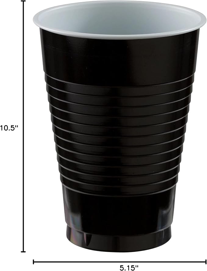 Jet Black Plastic Cups - 12 oz. - Versatile Drinkware - Image 2