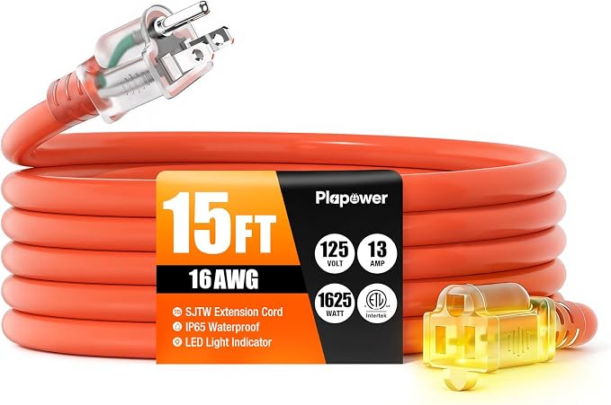 15 FT Outdoor Extension Cord Waterproof, 16/3 Gauge Heavy Duty 3 Prong Power by Unknown