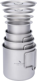 iBasingo Titanium Cup Set with Lid Foldable Handle Single-walled Camping Mug by iBasingo