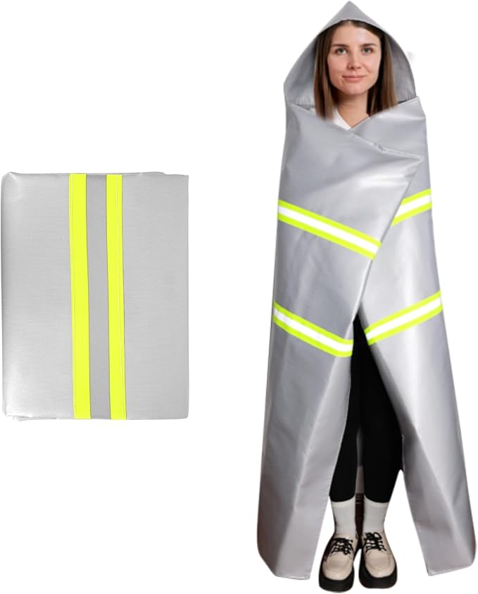Emergency Fireproof Cloak with Hood – Silver Silicone Coated Fiberglass Fire by Utypee