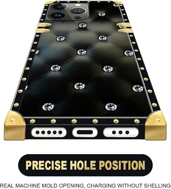Compatible with iPhone 13 Pro Max Case, Shiny Black Sofa Crystal Luxury Golden - Image 5