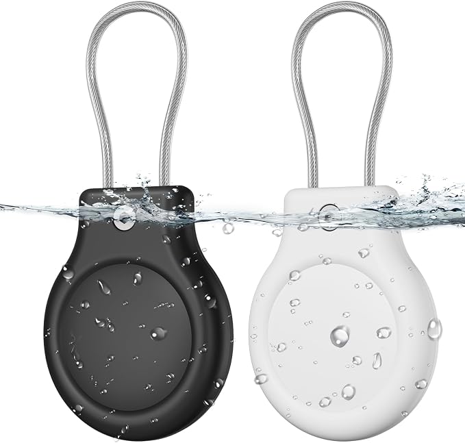 for AirTag Holder with Wire Cable, 2 Pack IPX8 Waterproof PC Hard Case by HOME