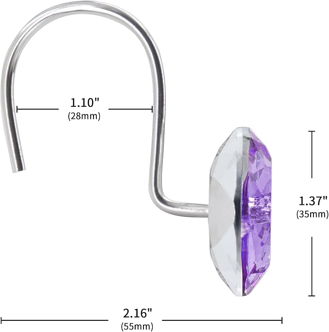 MitoVilla Purple Shower Curtain Hooks Rings, Metal Shower Hooks - Image 5