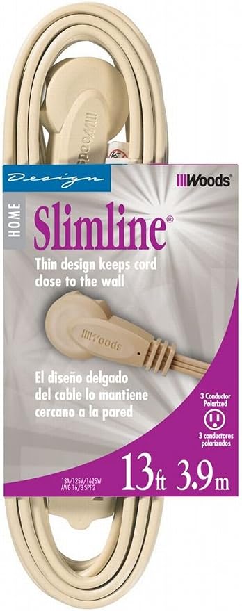 Woods Slimline 16/3 Flat Plug Extension Cord by Woods