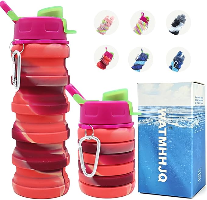 Silicone Collapsible Water Bottles, 16oz 500ml Portable Foldable Expandable by WATMHHJQ