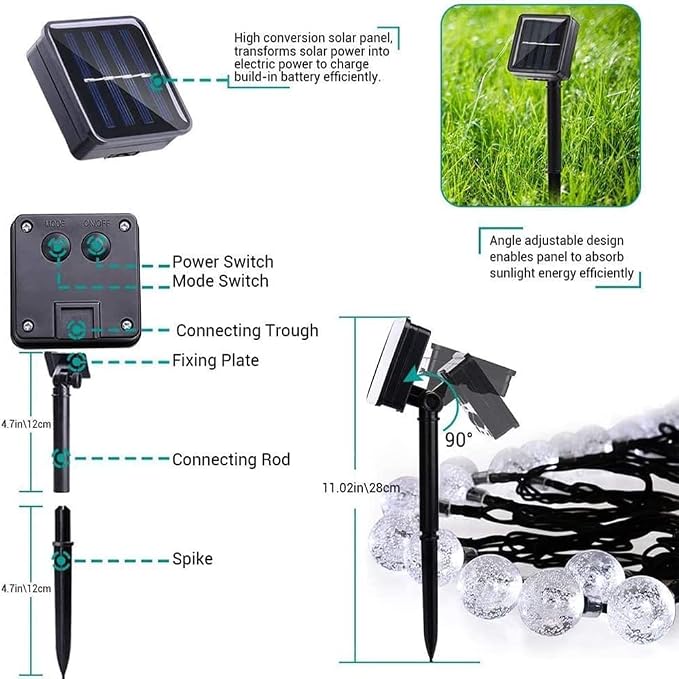 Toodour Solar String Lights Outdoor, 36ft 60 LED Globe String Light - Image 7
