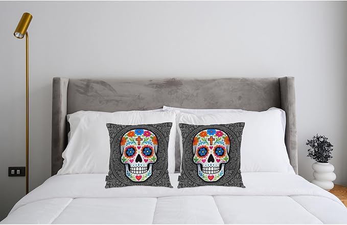 Swono Sugar Skull Set of 2 Square 18x18 Inch Throw Pillow Cover Mexican Day of - Image 3