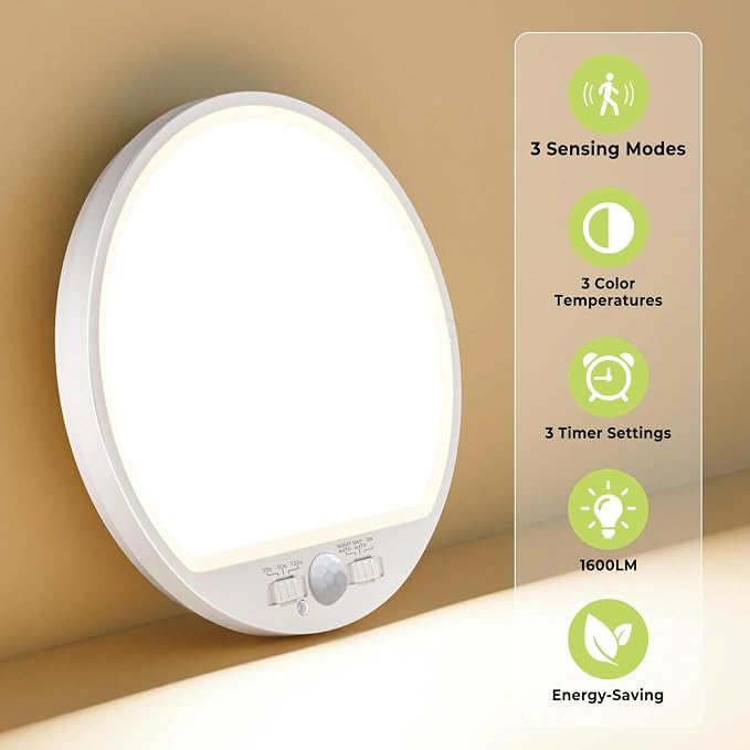 hepside 2 Pack Motion Sensor Ceiling Light Wired, 3000K/4000K/6500K LED Flush - Image 5