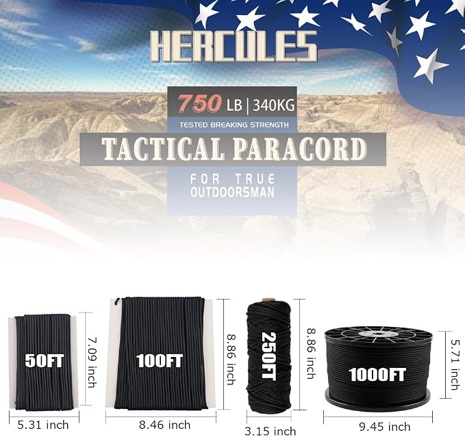 HERCULES 750lb Paracord 4mm 11 Strands Tactical Parachute Cord, Outdoor Gear - Image 2