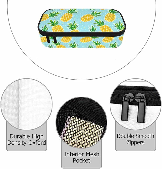 Pineapple Pencil Bag Tropical Fruit Exotic White Polka Dots Yellow Blue Big - Image 3