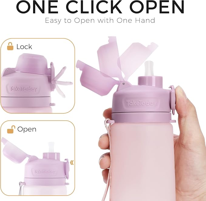 TakeToday Collapsible Water Bottles 21oz, Foldable Platinum Silicone Travel - Image 8