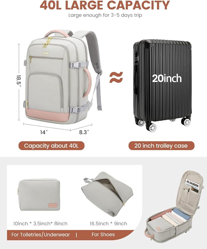 LOVEVOOK Travel Backpack For Women Flight Approved, 40L Carry On Backpack - Image 3