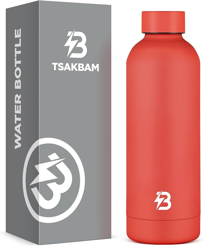 Insulated Water Bottle with Lid, 17 oz Reusable Leak-Proof Metal Stainless by TSAKBAM