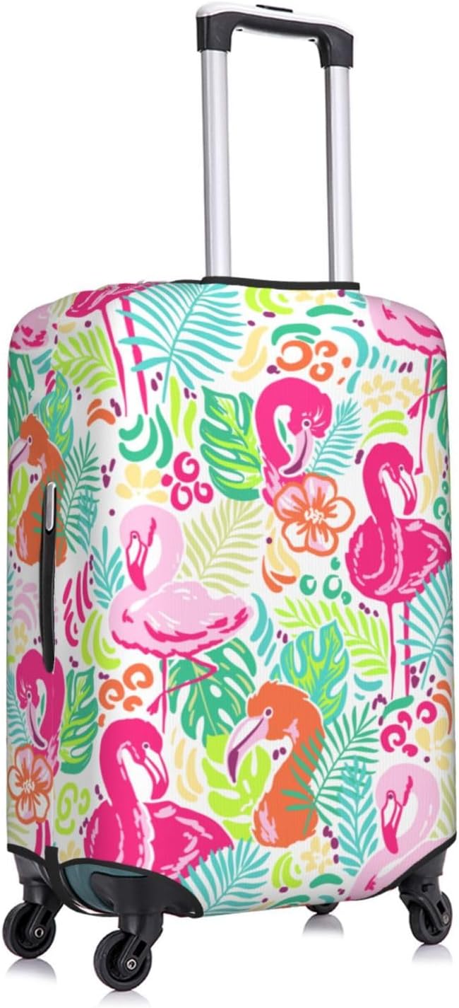 Bright Flamingo Tropical Leaf Elastic Luggage Cover, Suitcase Protector - Image 3