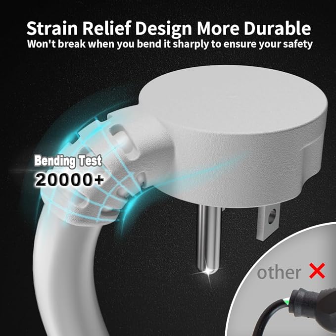 HUANCHAIN 14 Gauge 1 Feet Flat Plug Extension Cord White Indoor Outdoor - Image 3