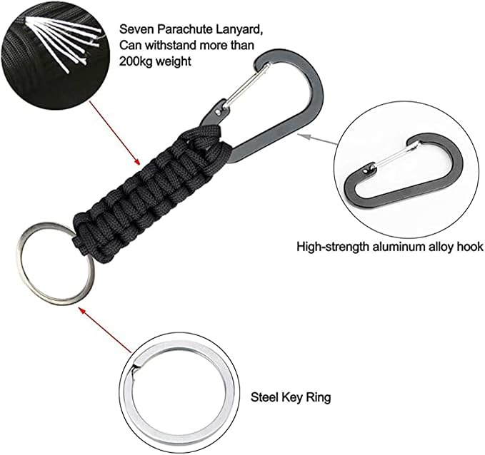 BRAVESHINE Paracord Keychain Carabiner Clip, D Ring Lanyard Hanger Stroller Hook - Image 2