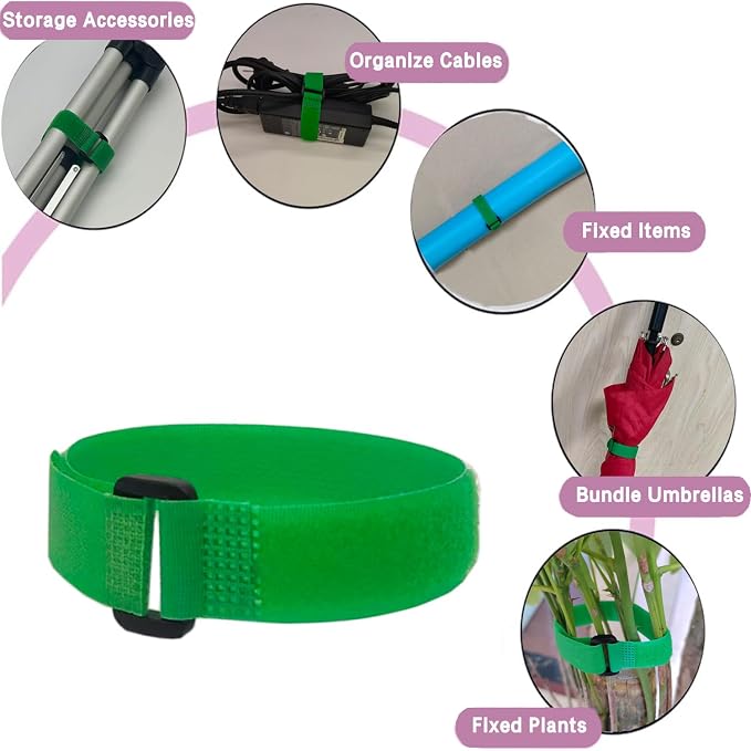 10 Pack Reusable Fastening Cable Ties and Cable Straps Green Color Adjustable - Image 3