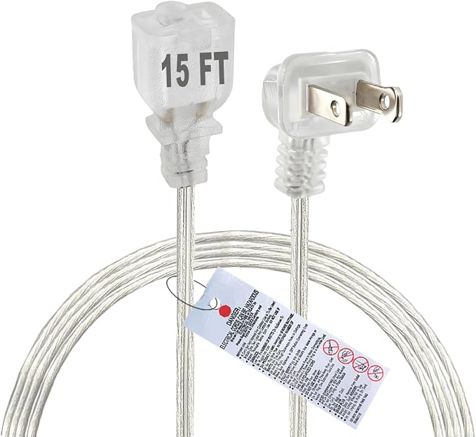 Clear Extension Cord 15 FT, Indoo/Outdoor 2 Prong Extension Cord by Yeatel