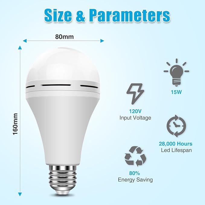 Rechargeable Light Bulbs, Back Up Battery Light Bulbs, 15W 80W Equivalent 6000K - Image 8