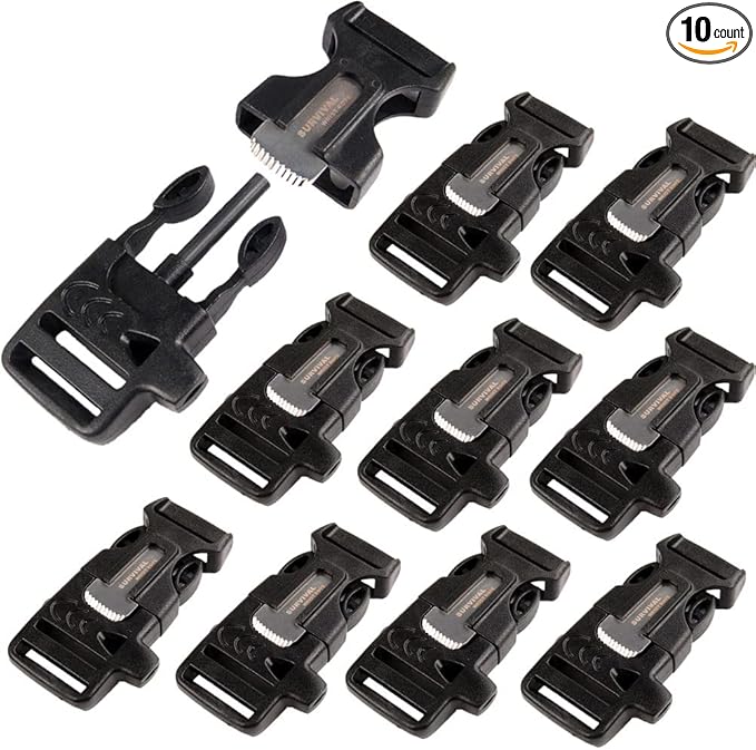 CooBigo 10Pack 3/4" Fire Starter Survival Whistle Buckle Flint Scraper by CooBigo