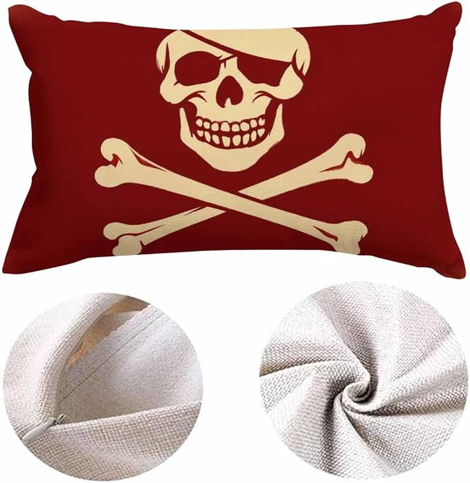 EKOBLA Red Skull Rectangle Pillow Covers One Eyed Creepy Pirate Skeleton - Image 5