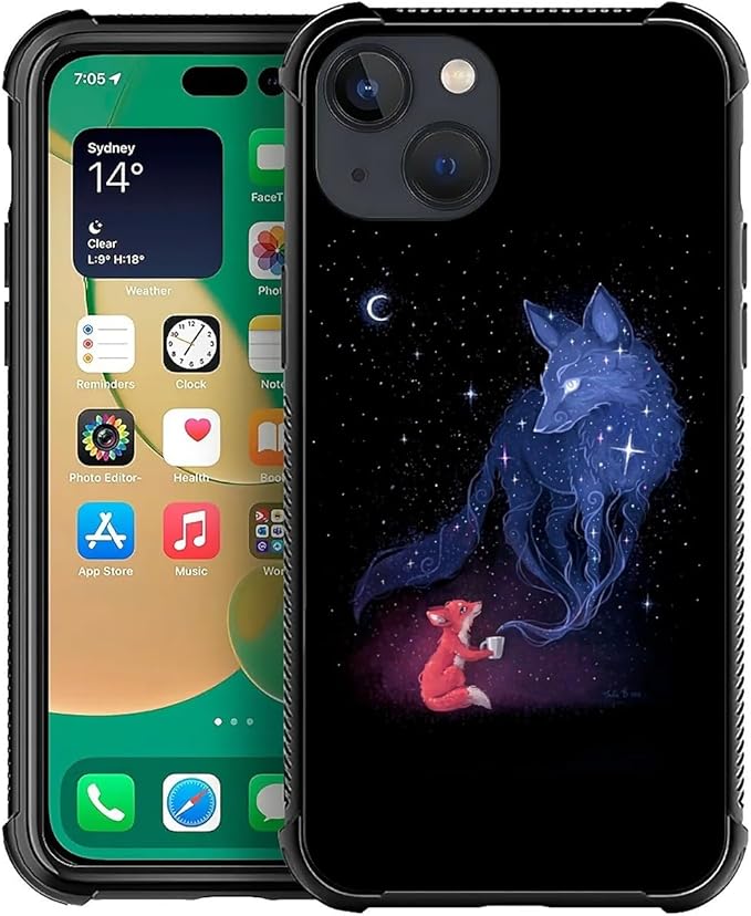 for iPhone 14 Case, Galaxy Fox Wolf Pattern Graphic Design Girl Boy Soft by FKBRCL4U