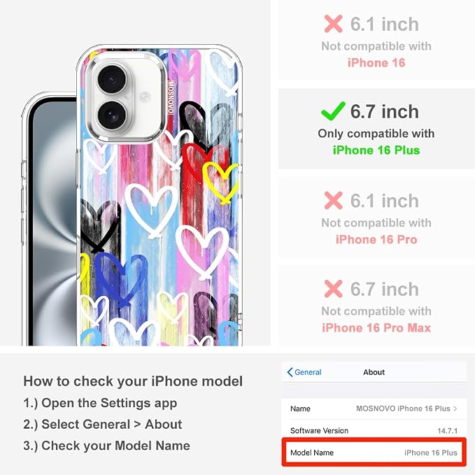 MOSNOVO for iPhone 16 Plus Case, Shockproof Military-Grade Protection 6.6ft - Image 2