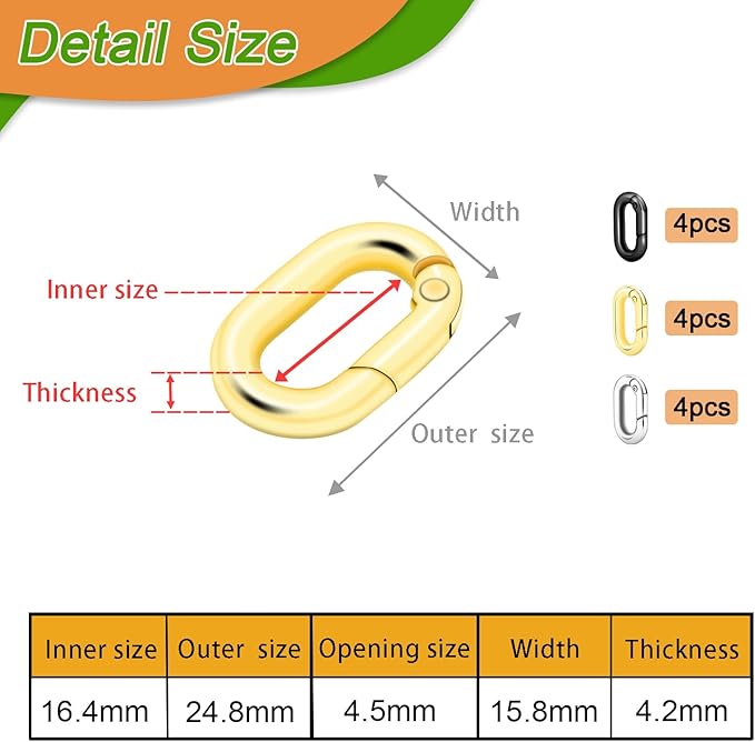 12Pack 5/8 Inch Small Oval Keyring, Metal Tiny Carabiner Spring Snap Hooks Clip - Image 2