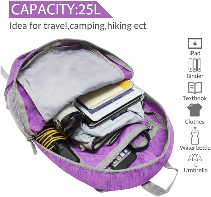 ZOMAKE 25L Ultra Lightweight Packable Backpack, Foldable Hiking Backpacks Water - Image 3