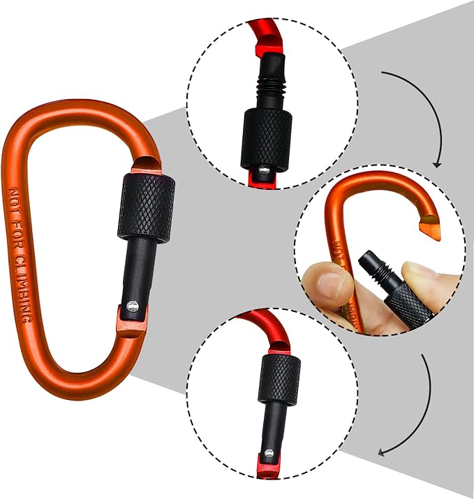 6 Pack Small Locking Carabiner, 3 Inch Aluminum D-Shape Snap Hook - Image 2