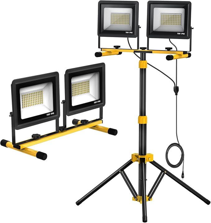 Upgraded LED Work Lights with Stand, 2-Head Adjustable Work Light, Waterproof by SOARFLY