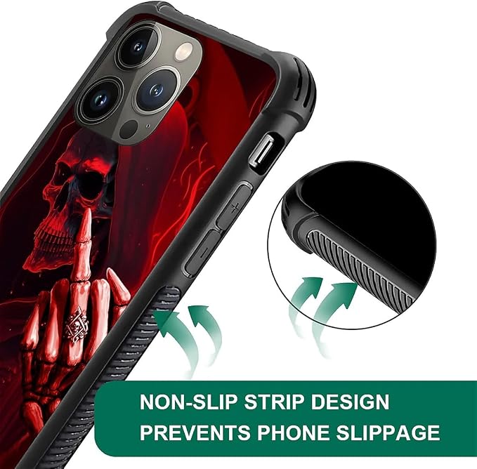 for iPhone 13 Pro Max Case, Gestures Funny Skull Pattern Graphic Design Girl - Image 5