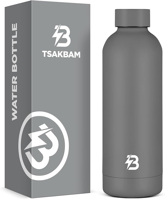 Insulated Water Bottle with Lid, 17 oz Reusable Leak-Proof Metal Stainless by TSAKBAM